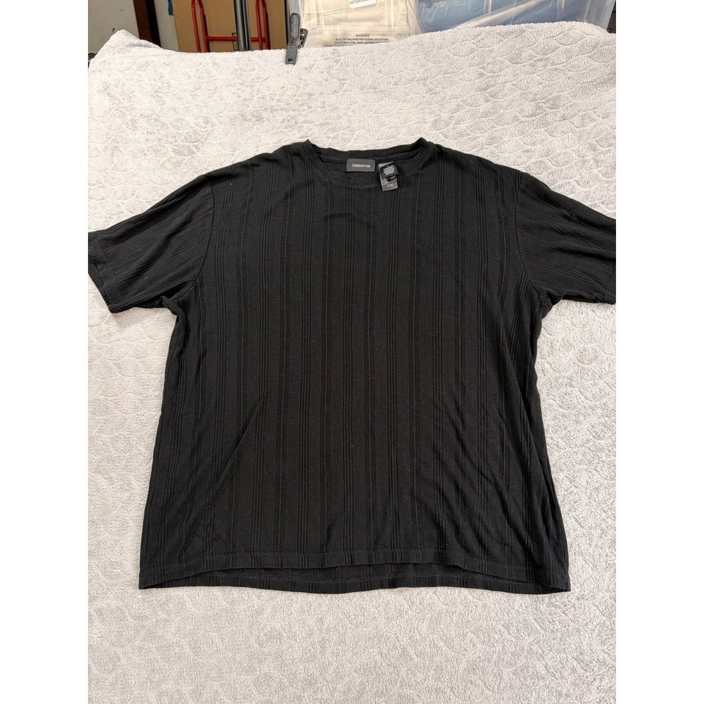 Claiborne Womens Ribbed Knit Top Size Medium Black Stretch Short Sleeve Shirt